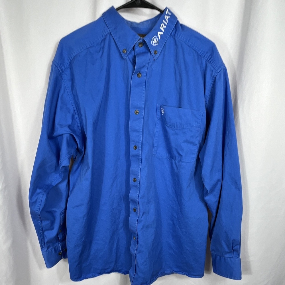 Ariat Men's Size XL Team Logo Twill ClassicBlue Long Sleeve Button-Down Shirt
